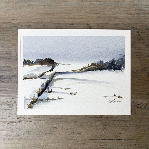 Original Watercolor Landscape Painting "Midwinter" Country Snow Art 5x7 Signed - Picture 3 of 3
